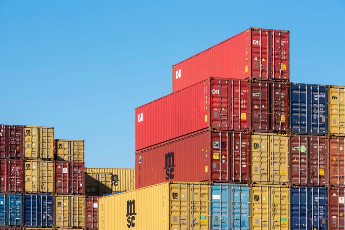 Stacked shipping containers