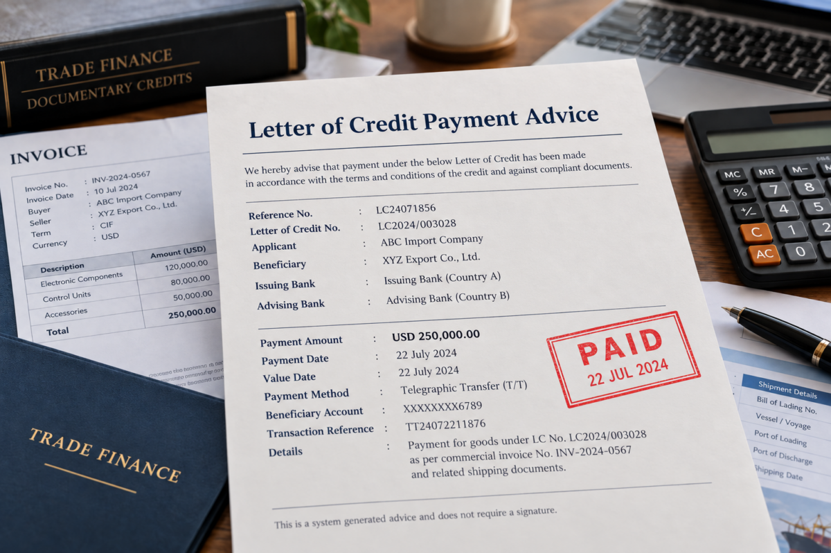Letter of Credit Payment Advice