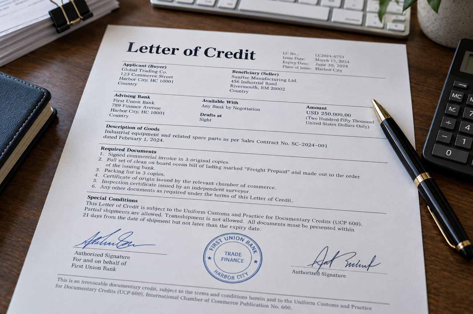 Letter of Credit on Office Desk
